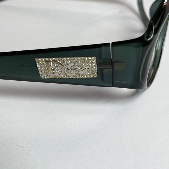 DIOR Eye Glass Frames Vintage Swarovski Crystals Dark Green ITALY - Picture 2 of 5